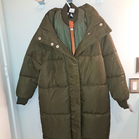 ❤️Gorgeous MAJE  Detail Down Coat with hood In Khaki size M or 40. NEVER WORN - Picture 1 of 4